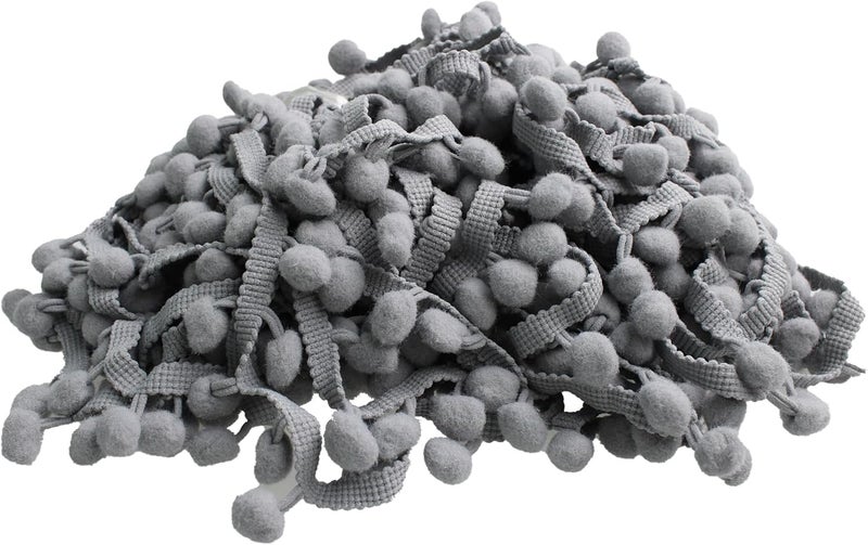 PT'SON 20 Yards Pom Pom Trim Ball Fringe Ribbon, Light Gray Ribbon Sewing Tassel Ball Applique for DIY, Sewing, Crafts, Decoration - Image 1
